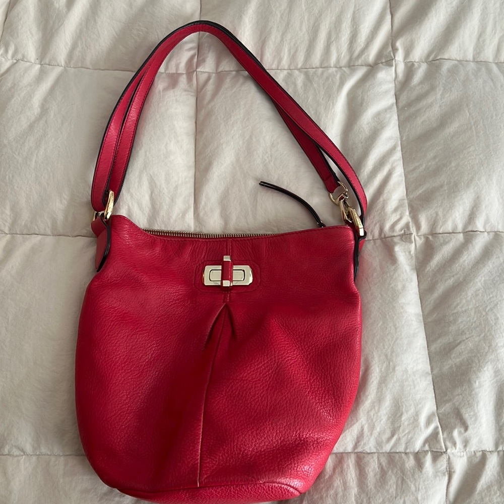 B. Makowsky Red Leather Satchel Crossbody Handbag 
- Brand New